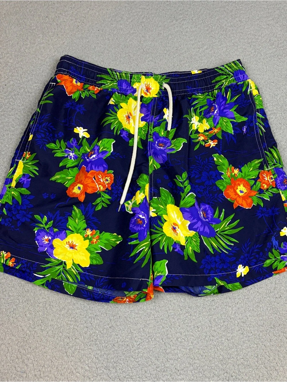 Polo Ralph Lauren Swim Trunks Men’s M Navy Floral Drawstring Lined Beach Pool